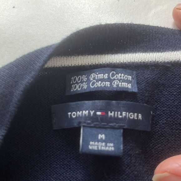 Tommy Hilfiger 100 % Pima Cotton Navy Sm Polka Dots Cardigan Button up Sz M - Picture 6 of 7